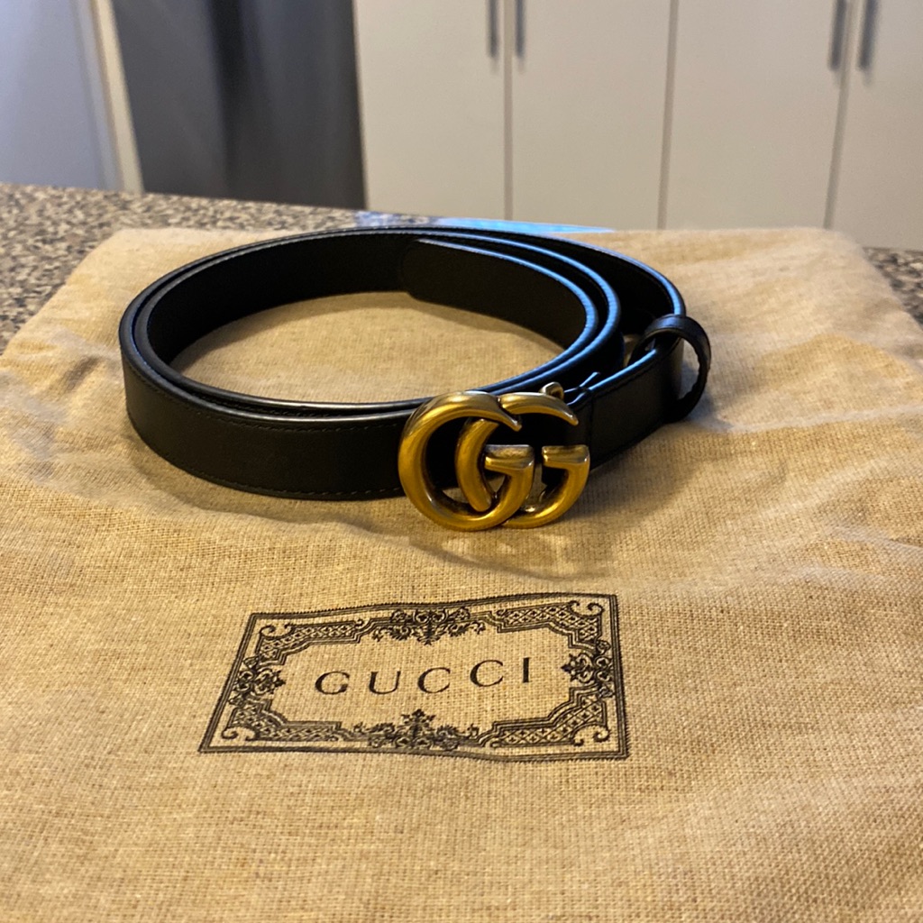 Gucci Thin Black Belt W/ Gold Hardware